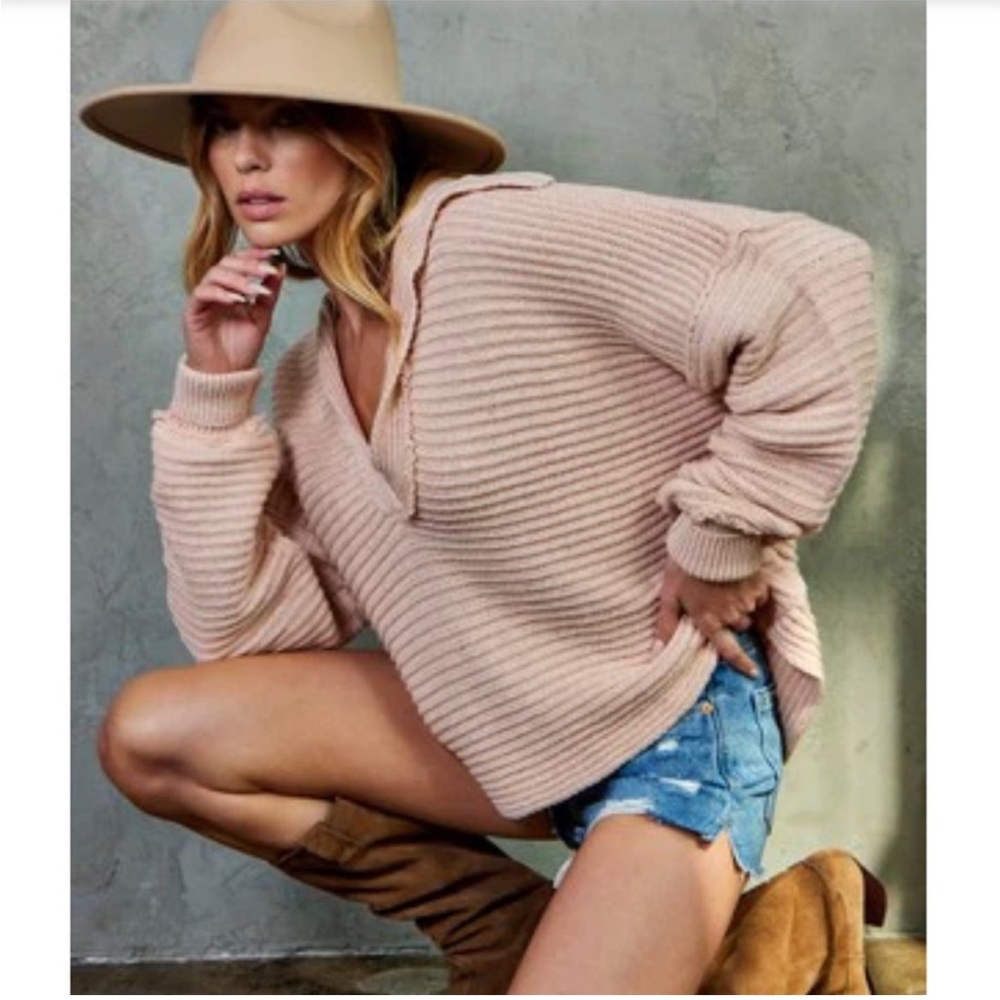Free People Marlie Light Dusty Pink Slouchy Oversized Knit Sweater Size XS